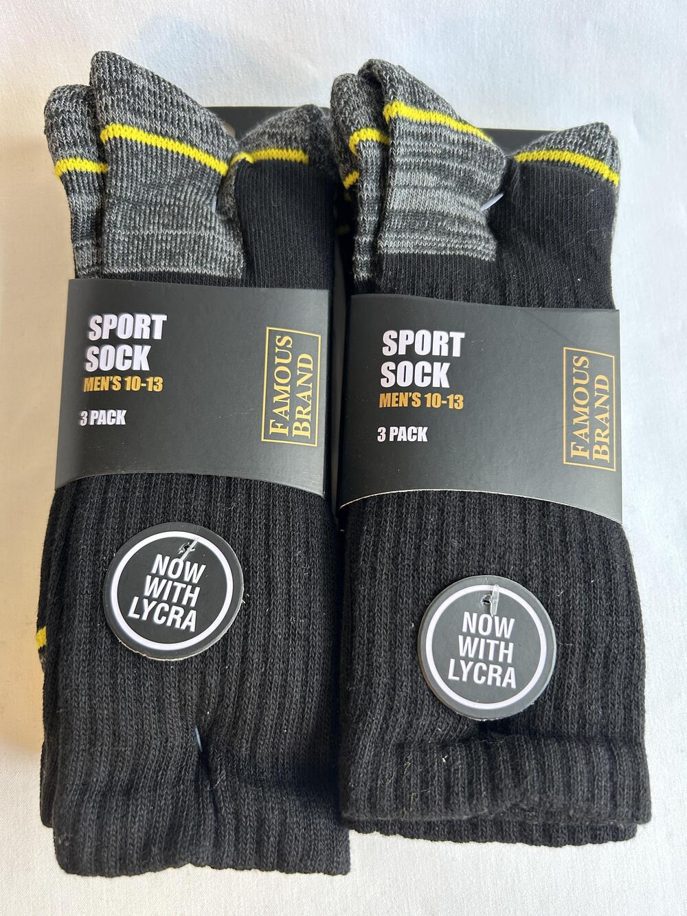 Famous Brand Socks Athletic Mens Size 10-13 Black 6 Pair Sport Pack Mid Calf
